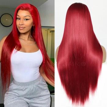Maycaur Long Red Synthetic Lace Wig