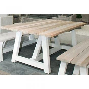 Table extérieure Tucson 220 x 100 cm en teck et aluminium blanc