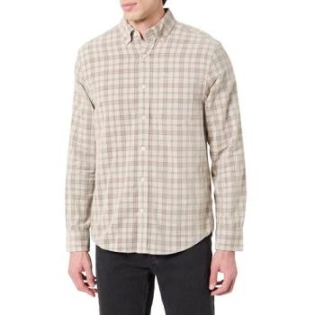 Refined Beige Corduroy Checked Dress Shirt – Regular Size (Large)
