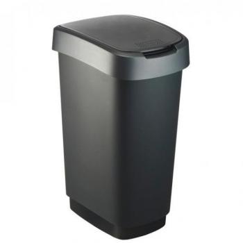Balde de separación de residuos Rotho Twist 50 L, color negro, tapa bordada en plata
