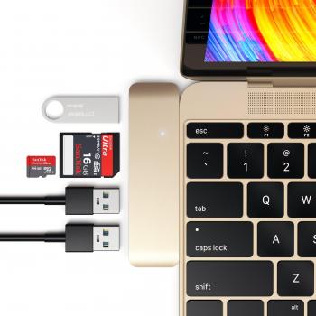 Satechi USB‑C Hub Combo (USB 3.0 + SD/MicroSD) – 12‑Zoll MacBook Gold, Aluminium Design