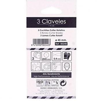 Claveles Set de 3 Cuchillas para cortador rotativo, Acero, Gris, 14.58x6.58x0.58 cm