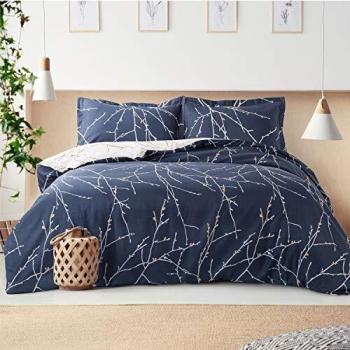 Microfiber Quilt Cover Set – Navy Branch Design, 135x200cm