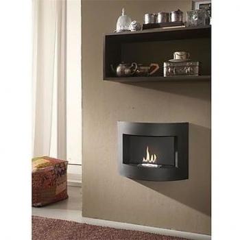 Biocamino da parete in metallo nero 63x45x16 cm