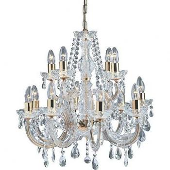 Netlighting Marie Therese Crystal Chandelier 12 Light Polished Brass Finish, E14