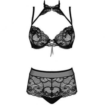 Obsessive Elizenes 2-teiliges Spitzen-Dessous-Set mit Neckholder in Schwarz
