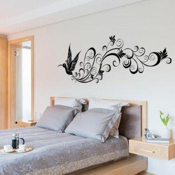 Sticker Mur 2‑Enfants Noir Mouche & Oiseau