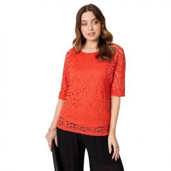 Izabel London Women's Floral Lace ¾ Sleeve Relaxed Blouse – Pink (Size 16)