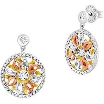 Julie Julsen Damen Ohrstecker mit Sonne Tricolor und Zirkonia