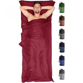 Fit‑Flip Weinrot: Ultraleichter Reiseschlafsack mit seidig weichem Mikrofaser‑Inlay & Kissenfach
