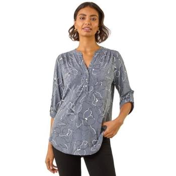 Roman Floral Grey Notch‑Top for Women, Size 18