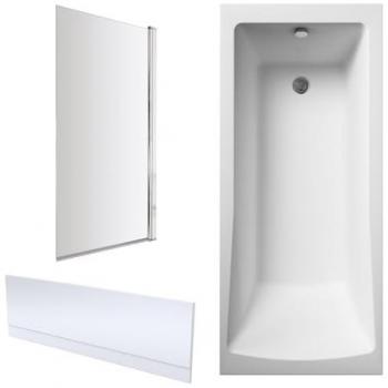 Square 1700x700mm Bathtub Front Panel and Straight Bath Screen – Chrome Profile (Balterley)