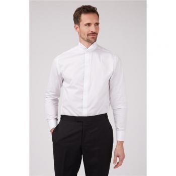 Racing Green White Men's Regular Fit Poplin Dress Shirt, Long Sleeve, Double Cuff