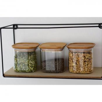 Set de 3 contenants carrés en verre et bambou 800 ml Pebbly