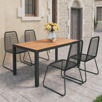 VidaXL 5-tlg. Garten-Esstischset mit Sitzbänken PVC-Rattan Optik schwarz-braun