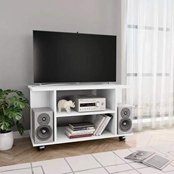 VidaXL TV Cabinet with Castors, White, 80x40x45 cm, Engineered Wood