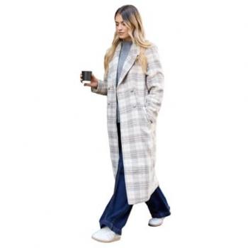 Neutral Womens Brushed Check Double Breasted Coat