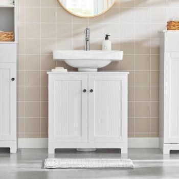 Mueble de almacenamiento de baño SoBuy BZR18-II-W con 2 puertas, 1 estante, dimensiones 60 x 30 x 60 cm, color blanco