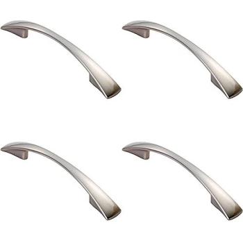 Premium Curved Bow Tapered Pull Handles – 4‑Pack, 138 × 16 mm, 96 mm Fixing Centers, Satin Nickel Finish