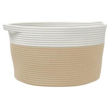 Cesta de Ropa Sucia Algodón Beige y Blanco Ø40x25 cm