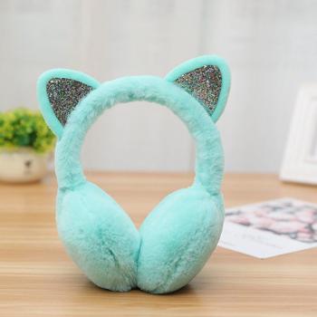 Cache-oreilles en fourrure à paillettes, style chat, pour femme et fille