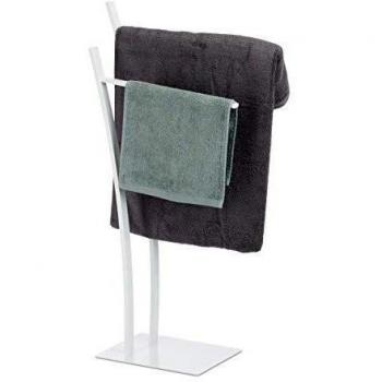 2-Rail Towel Stand, Freestanding Bathroom Valet, White, 88 x 43 x 24 cm