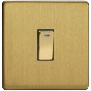 Varilight 20A Two‑Pole Rocker + Brushed Brass Indicator