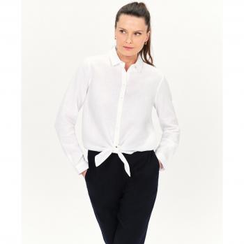 Camisa de Lino con Cuello y Nudo Caroll Mujer