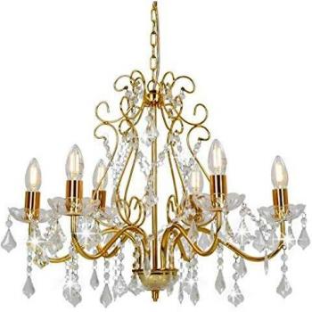 Chandeliers & Ceiling Fixtures Chandelier With Crystal Beads Golden Round 6 X E14 One Size white