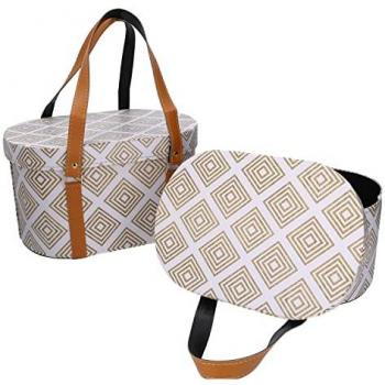 Scatola ovale ecopelle bianca con manici cm 36x26h20