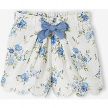 Short cérémonie fille en gaze de coton imprimé bleu