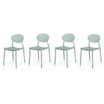 Coffret 4 chaises minimalistes gris polypropylène, dossier ovale