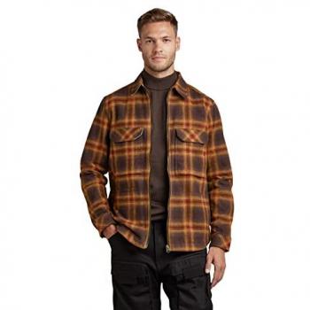 Overshirt a quadri G-Star con zip, taglia regolare 2XL, colore Chocolate Blur