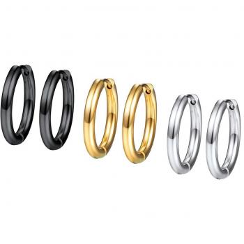 Gold‑Schwarz‑Silber‑Hugger‑Creolen‑Set PROSTEEL – 3 Paare Ohrringe, 16 mm, Klapp‑Edelstahl