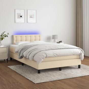 Sommier tapissier avec matelas et LED Crème 120x200 cm Tissu