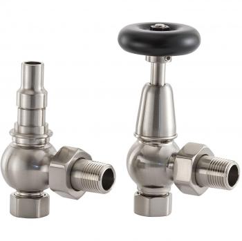 Brushed Nickel Manual Radiator Valve with Wood Head
