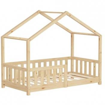 Lit Cabane Éco‑Pin 70×140 cm avec Toit et Protection