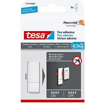 Tesa Powerstrips Autoadhesivas Doble Cara, Transparentes, Capacidad de Sujeción hasta 0.5kg, Recambio, Set de 9 Piezas