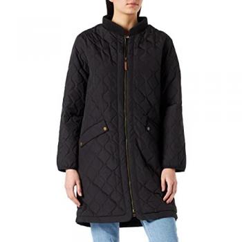 Quilted Jacket with Ribbed Trim, Cream, Black, Size M