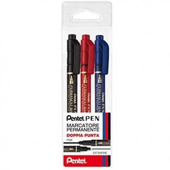 Pentel N75W marcatore permanente doppia punta taschina 3 pz colori ass.ti