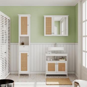 Armario de Baño Rosario Blanco 32 x 170 cm, 2 Puertas y Cajón – Vicco