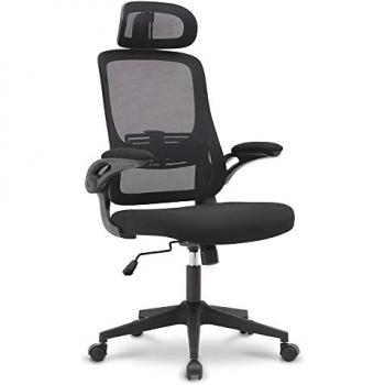 Chaise de bureau Waytex – dossier respirant, appui-tête réglable, accoudoirs repliables, ergonomie 4-6h, noir