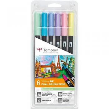 Tombow ABT Dual Brush Pen 2 Tips Pastel Assorted Colours Pack 6
