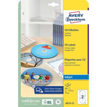 Avery J8676-25 CD etiketten mat wit 50 stuks, 25 vel