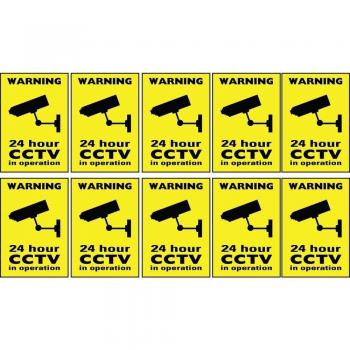 10 calcomanías de advertencia para cámaras de CCTV 50mm x 75mm