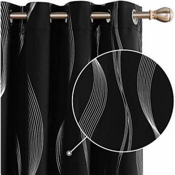 Deconovo Foil Wave Line Grommet Blackout Curtains 46 x 72 Inch