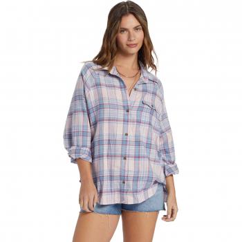 Billabong Women's Long‑Sleeve Checked Shirt (Best Time) – Washed Berry, Size 12