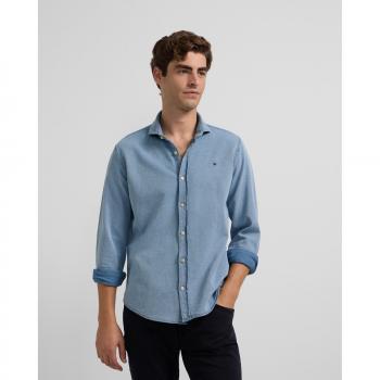 Silbon Hombre: Camisa Sport con Estructura en Jeans Azul Claro