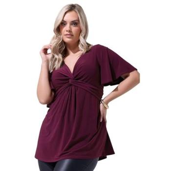 Short Sleeve Knot Detail Top (Plum) – Women's 26-28