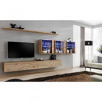 Ensemble « Switch XVII » : six meubles muraux TV en bois beige, 340 × 150 × 40 cm